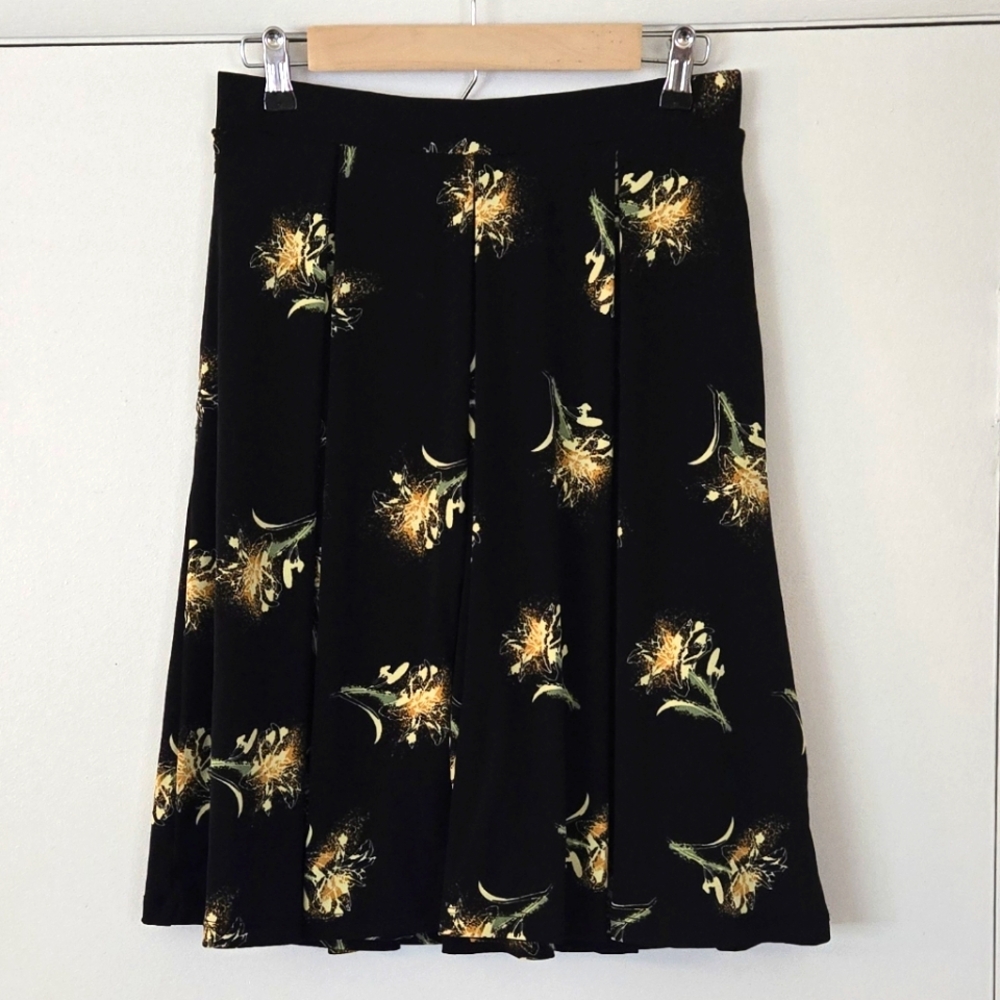 Lularoe Floral Black and Yellow Pleated Skirt